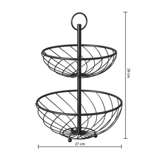 5FIVE Simply smart Διώροφη Μεταλλική Φρουτιέρα Μαύρη με Χερούλι 160...