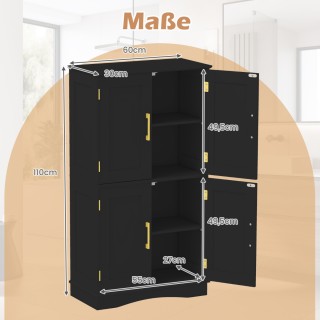 Costway Μαύρο Ξύλινο Ντουλάπι Κουζίνας με 4 Πόρτες & 2 Ρυθμιζόμενα ...