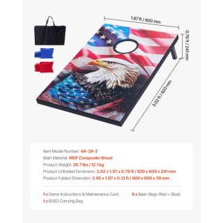 VEVOR Σετ Κορνχόλ 3x2ft Φορητό Παιχνίδι Με Ξύλινη Σανίδα και 8 Σακο...