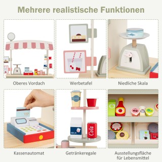 Costway Παιδικό Ξύλινο Τρόλεϊ Τροφίμων με 3 Τροχούς και Ταμειακή Μη...