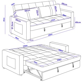 BAKAJI Καναπές Κρεβάτι Διθέσιος 133 x 94 x 87 εκ από Premium Βελούδ...