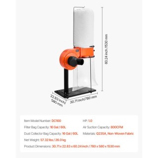 VEVOR Συλλέκτης Σκόνης 800 CFM, Σύστημα Συλλογής Πριονιδιού 1HP με ... VEVOR Συλλέκτης Σκόνης 800 CFM, Σύστημα Συλλογής Πριονιδιού 1HP με ...