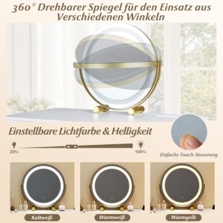 Costway Σετ τουαλέτας μακιγιάζ με σκαμπό, φωτισμό, πρίζα & περιστρε...