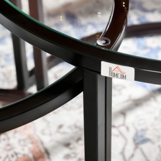 HOMCOM Σετ 2 Επικαλυπτόμενα Τραπεζάκια Καφέ από Γυαλί και Ατσάλι, Ø...