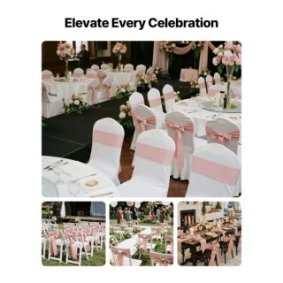 VEVOR Ροζ Χρυσές Σατέν Κορδέλες Καρέκλας, 100PCS, 275x17cm YTZSDMGJ...