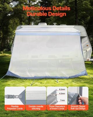 VEVOR Οθόνη Σκίασης RV Awning 2 x 3.3 m με PU Κάλυμμα UV50+ για Τέν...