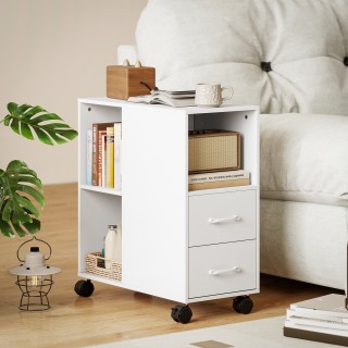 HOMCOM Μινιμαλιστικό Τραπεζάκι με Ρόδες, 2 Συρτάρια, Ανοιχτό Χώρο κ...