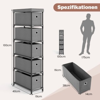 Costway Πτυσσόμενη Συρταριέρα 5 Θέσεων με Μεταλλικό Πλαίσιο -- Γκρι...