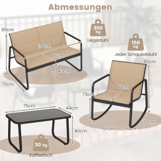 Costway  Σετ Κήπου 4 Τεμαχίων με Ήπια Λικνιστική Κίνηση, Καφέ Χρώμα...