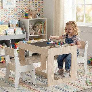 Costway Πολυλειτουργικό Σετ Παιδικού Τραπεζιού & 2 Καρεκλών με Αποσ...