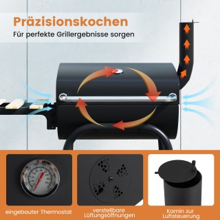 Costway Υπαίθρια Ψησταριά BBQ με Θερμόμετρο και Πτυσσόμενο Πλαϊνό Τ...