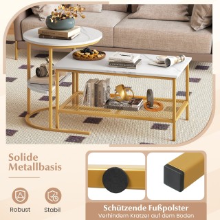 Costway Σετ 2 Συνδυαζόμενα Τραπεζάκια Σαλονιού με Λευκή Επιφάνεια α...