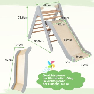 Costway Ξύλινη Αναρριχητική Πυραμίδα με Τσουλήθρα και Σκάλες σε Γκρ...