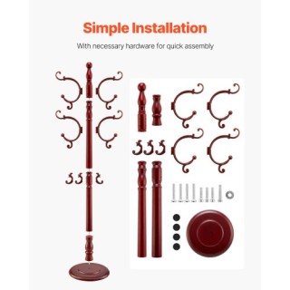 VEVOR Ξύλινη Κρεμάστρα Ρούχων με Σταθερή Μεγάλη Βάση & 11 Άγκιστρα ...