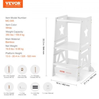 VEVOR Πύργος Σκαμπό για Παιδιά Ρυθμιζόμενο 3 Επιπέδων 350LBS Λευκό ... VEVOR Πύργος Σκαμπό για Παιδιά Ρυθμιζόμενο 3 Επιπέδων 350LBS Λευκό ...