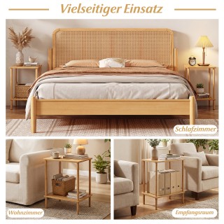 Costway Σετ 2 Ορθογώνια Βοηθητικά Τραπεζάκια 2 Επιπέδων από Μπαμπού...