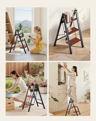 VEVOR Αναδιπλούμενη Σκάλα 3 Σκαλοπατιών με Αντιολισθητικά Σκαλοπάτι...