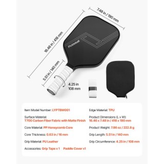 VEVOR Επαγγελματική Ρακέτα Πίκλεμπολ Ανθρακονήματος με Κυψελωτό Πυρ...