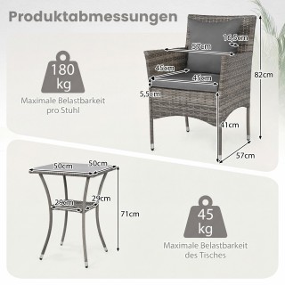 Costway Σετ Επίπλων Κήπου 3 Τεμαχίων για Μπαλκόνι με 2 Καρέκλες Ρατ...