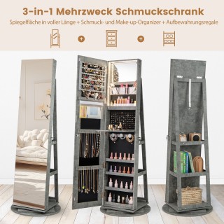 Costway Περιστρεφόμενη 360° Κοσμηματοθήκη με Τρίχρωμο LED Φωτισμό Ε...