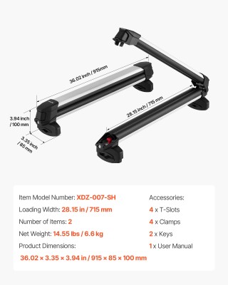 VEVOR Σχάρα Οροφής για Σκι & Snowboard - Μεταφέρει έως 6 Ζεύγη Σκι ...