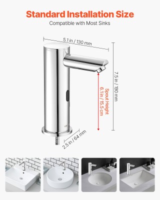 VEVOR Αυτόματο Μπρούτζινο Μίξερ Νερού Χωρίς Αφή 9.5 mm, Επιχρωμιωμέ...
