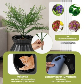 Costway Έξυπνη Αυτοκαθαριζόμενη Τουαλέτα Γάτας με Φυτό 63L Μαύρο PV...