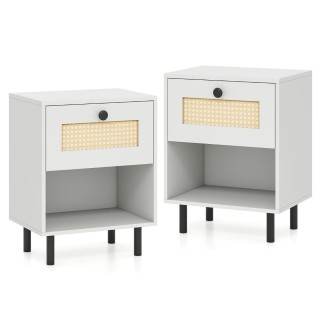 Costway Σετ 2 Κομοδίνα Boho με Συρτάρι από Ρατάν, 4 Σταθερά Πόδια κ...