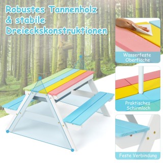 Costway Παιδικό τραπέζι πικνίκ 3 σε 1 εξωτερικού χώρου με τραπέζι ν...