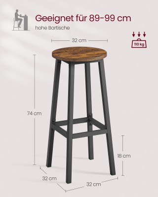 VASAGLE Σετ 2 σκαμπό μπαρ με μεταλλικό σκελετό και υποπόδιο, ύψος 7...