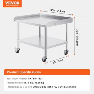 VEVOR Ανοξείδωτος Πάγκος 76x91cm με Ρόδες για Επαγγελματική Χρήση ... VEVOR Ανοξείδωτος Πάγκος 76x91cm με Ρόδες για Επαγγελματική Χρήση ...