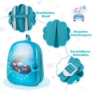 Costway Σετ Παιδικές Βαλίτσες με Ρόδες, Μπλε Αυτοκίνητο, 16 Χειραπο...