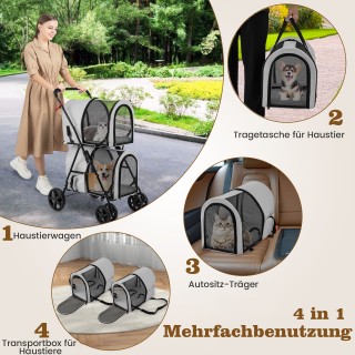 Costway Διπλός Καροτσάκι Κατοικίδιων έως 16 kg με Δίχτυ και Θήκη Πο...