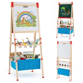 Costway Διπλής όψης παιδικός επιδαπέδιος πίνακας, μαγνητικός και λε...