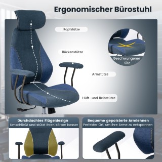 Costway Εργονομική Καρέκλα Γραφείου με Υφασμάτινο Λινό & Ρυθμιζόμεν...