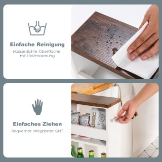 Costway Πολυλειτουργικό Καρότσι Κουζίνας με 3 Ράφια και Ξύλινη Κατα...