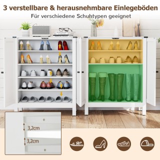 Costway Λευκή Παπουτσοθήκη με Πόρτες και Ρυθμιζόμενα Ράφια σε Στυλ ...