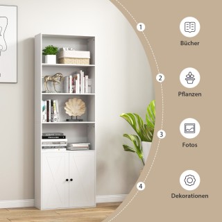 Λευκή Βιβλιοθήκη σε Ρουστίκ Στυλ με Πόρτες 60 x 24 x 180 cm CB10514...