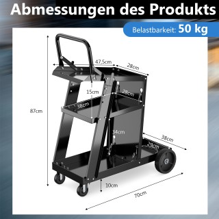 Costway Μαύρο Καρότσι Συγκόλλησης με 3 Ράφια και Αλυσίδες Αντιστροφ...