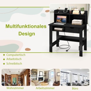 Costway Γραφείο Υπολογιστή με Ενσωματωμένο Σταθμό Φόρτισης και Αποθ...