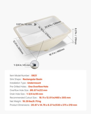 VEVOR Ορθογώνιος Λευκός Κεραμικός Νιπτήρας Υποκαθήμενος με Οπή Υπερ... VEVOR Ορθογώνιος Λευκός Κεραμικός Νιπτήρας Υποκαθήμενος με Οπή Υπερ...