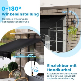 Costway Ρυθμιζόμενη Μαύρη Τέντα Μπαλκονιού 250 εκ. χωρίς Τρύπες με ...