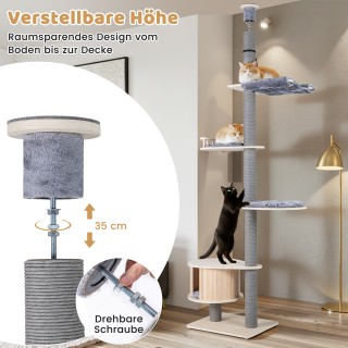 Costway Γκρι Ουρανόφταστος Γατόδεντρο 5 Επιπέδων με Αιώρα, Πλατφόρμ...