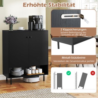 Costway Μπουφές Ξύλινος με Ρυθμιζόμενα Ράφια και 2 Πόρτες, Μαύρος 7...