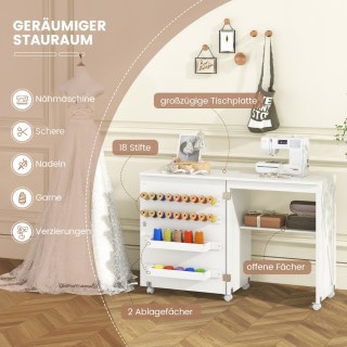 Costway Πτυσσόμενο Ντουλάπι & Γραφείο Ραπτικής 2 σε 1 με Αποθηκευτι...