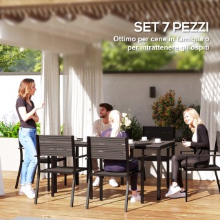 Outsunny Σετ Εξωτερικού Χώρου με Ορθογώνιο Τραπέζι Φαγητού και 6 Στ...