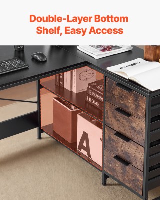 VEVOR Πολυλειτουργικό Γραφείο Υπολογιστή σε Σχήμα L, 1.5μ Αντιστρέψ...