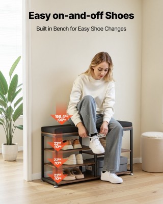 VEVOR Πολυλειτουργική Κρεμάστρα με Πάγκο Παπουτσιών και Ράφι, Μεταλ...