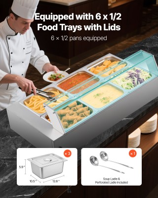 VEVOR Επαγγελματική Ηλεκτρική Θερμαινόμενη Βιτρίνα Τροφίμων 1500W, ...