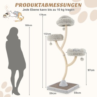 Costway Πύργος Γάτας 178 εκ. με Μεταλλικό Σκελετό και Πολλαπλές Ζών...